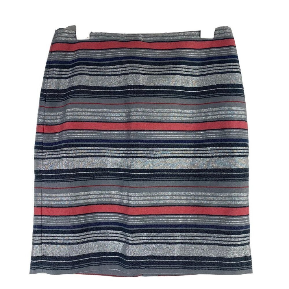 Banana Republic Factory Women's Pencil Skirt Size 6 Stripe Coral Metallic Silver